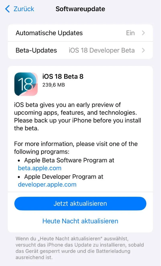 罗定苹果手机维修分享苹果 iOS / iPadOS 18 开发者预览版 Beta 8 发布 